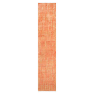 Runner Salmon Beige Color Hand Knotted Striped Wool Contemporary Oriental Rug