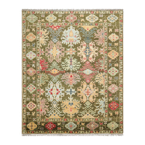 LoomBloom 8'x10' Green Hand Knotted Arts & Crafts Oushak Transitional  Wool Oriental Area Rug