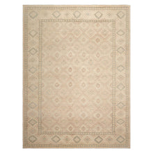 9x12 Beige Tan Sage Color Hand Knotted Geometric Wool Transitional Oriental Rug