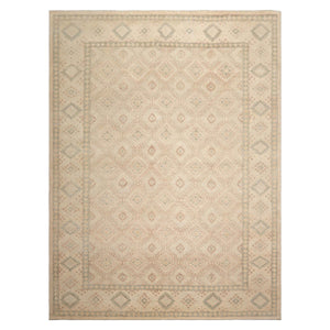 9x12 Beige Tan Sage Color Hand Knotted Geometric Wool Transitional Oriental Rug