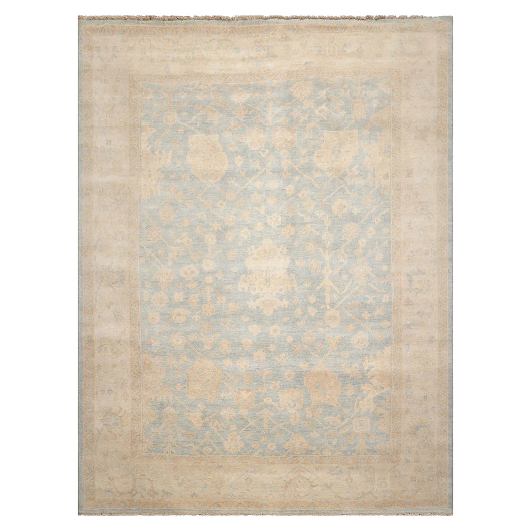 9x12 Light Blue Beige Tan Color Hand Knotted  Wool Traditional Oriental Rug