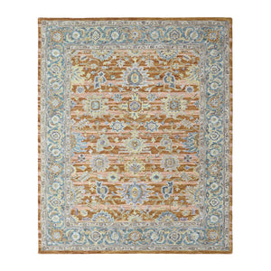Multi Size Burnt Orange Light Yellow Turquoise Color Hand Tufted Handmade Wool Modern & Contemporary Oriental Rug
