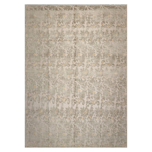 10'2''x13'8" Beige Hand Knotted Transitional Botanical Wool and Silk Oriental Area Rug