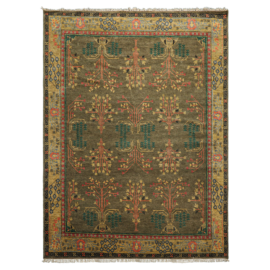 LoomBloom Multi Size Green Hand Knotted Arts & Crafts/Mission Donegal  Wool Oriental Area Rug