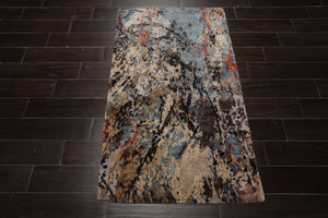 3x5 Beige, Brown, Gray Color Hand Knotted Tibetan Wool Contemporary Oriental Rug