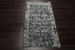3x5 Blue, Slate, Gray Color Hand Knotted Tibetan Wool and Silk Contemporary Oriental Rug