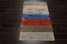 3x5 Gray, Blue, Teracotta Color Hand Knotted Tibetan Wool and Silk Modern Oriental Rug