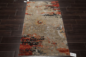3x5 Gray, Rust, Moss Color Hand Knotted Tibetan Wool and Silk Modern Oriental Rug