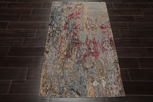 3x5 Gray, Blue, Coral Color Hand Knotted Tibetan Wool and Silk Modern & Contemporary Oriental Rug