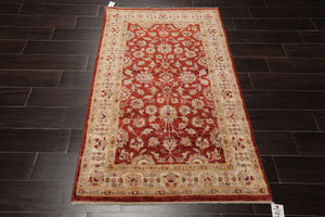 3x5 Rust, Ivory, Beige Color Hand Knotted Peshawar Wool Traditional Oriental Rug