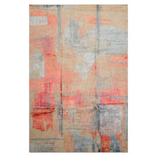 6x9 Beige, Coral, Blue Color Hand Knotted Sherpa Wool and Silk Modern Oriental Rug