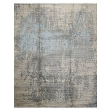 8x10 Beige, Gray, Aqua Color Hand Loomed Sherpa Wool and Bamboo Silk Modern Oriental Rug