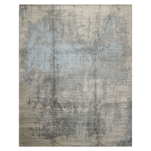 8x10 Beige, Gray, Aqua Color Hand Loomed Sherpa Wool and Bamboo Silk Modern Oriental Rug