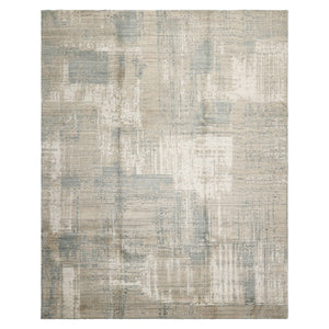 8x10 Beige, Slate, Ivory Color Hand Loomed Sherpa Wool and Silk Modern Oriental Rug