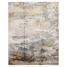 8x10 Gray, Ivory, Slate Color Hand Knotted Sherpa Wool and Silk Modern Oriental Rug