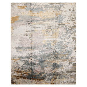 8x10 Gray, Ivory, Slate Color Hand Knotted Sherpa Wool and Silk Modern Oriental Rug