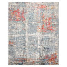 8x10 Ivory, Slate, Burnt Orange Color Hand Knotted Sherpa Wool and Silk Modern Oriental Rug
