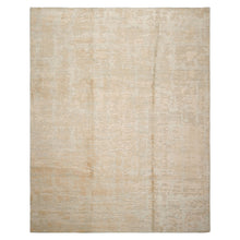 8x10 Beige, Faded Peach, Sea Foam Color Hand Loomed Sherpa Wool and Silk Modern Oriental Rug