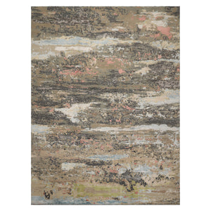 9x12 Beige, Tan, Gray Color Hand Knotted Sherpa Wool and Silk Modern Oriental Rug