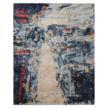8x10 Beige, Blue, Blush Color Hand Knotted Sherpa Wool and Silk Modern Oriental Rug