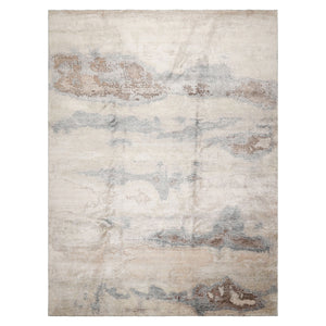 9x12 Beige, Ivory, Gray Color Hand Knotted Sherpa Wool and Silk Modern Oriental Rug