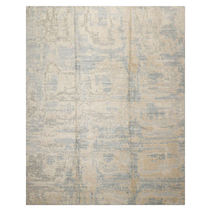 8x10 Ivory, Beige, Slate Color Hand Loomed Sherpa Wool and Silk Modern Oriental Rug