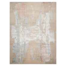 9x12 Ivory, Sea Foam, Taupe Color Hand Knotted Sherpa Wool and Silk Contemporary Oriental Rug