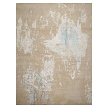 9x12 Beige, Tan, Blue Color Hand Knotted Sherpa Wool and Silk Modern Oriental Rug