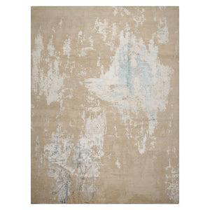 9x12 Beige, Tan, Blue Color Hand Knotted Sherpa Wool and Silk Modern Oriental Rug