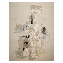 9x12 Ivory, Gray, Tan Color Hand Knotted Sherpa Wool and Silk Modern Oriental Rug