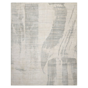 8x10 Ivory, Gray, Beige Color Hand Loomed Sherpa Wool and Silk Modern Oriental Rug