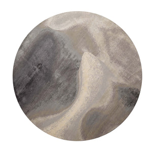Round Gray, Ivory, Graphite Color Hand Knotted Sherpa Wool and Silk Modern Oriental Rug