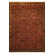 10x14 Rust, Gold, Moss Color Hand Knotted Geometric Wool Traditional Oriental Rug