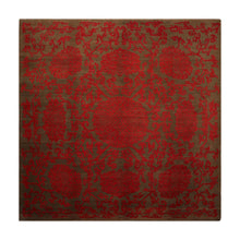 Square Brown, Coral, Color Hand Knotted Floral Wool Transitional Oriental Rug