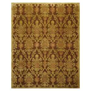 8x10 Brown, Gold, Rust Color Hand Knotted Tibetan  Wool and Silk Transitional Oriental Rug