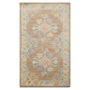 3x5 Ivory, Blush, Blue Color Hand Knotted Turkish Wool Arts & Crafts/Mission Oriental Rug