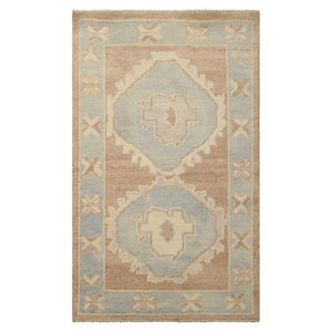 3x5 Camel, Ivory, Aqua Color Hand Knotted Turkish Wool Arts & Crafts/Mission Oriental Rug