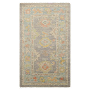 3x5 Aubergine, Ivory, Gold Color Hand Knotted Turkish Wool Arts & Crafts/Mission Oriental Rug