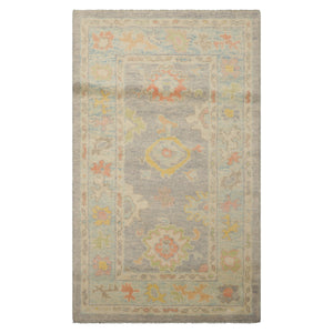 3x5 Gray , Ivory, Gold Color Hand Knotted Turkish Wool Arts & Crafts/Mission Oriental Rug