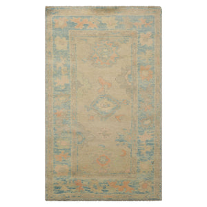 3x5 Beige, Aqua, Peach Color Hand Knotted Turkish Wool Arts & Crafts/Mission Oriental Rug