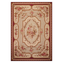 7x10 Ivory, Beige, Burgundy Color Hand Woven French Aubusson Needlepoint  Wool Traditional Oriental Rug