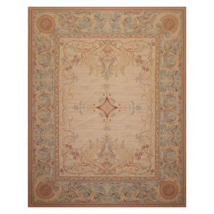8x10 Beige, Slate, Rose Color Hand Woven French Aubusson Needlepoint  Wool Traditional Oriental Rug
