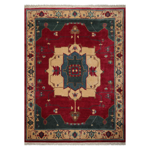 9x12 Ruby, Red, Ivory Color Hand Knotted Tibetan Wool Arts & Crafts Oriental Rug