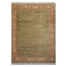 8x11 Mint, Peach, Aubergine Color Hand Knotted Tibetan Wool Arts & Crafts Oriental Rug