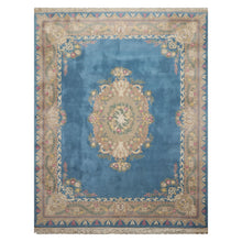 8x10 Baby Blue, Beige, Rose Color Hand Knotted French Aubusson Savonnerie Wool Traditional Oriental Rug