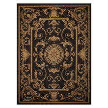 9x12 Chocolate, Gold, Brown Color Hand Woven French Aubusson Flatweave Wool Traditional Oriental Rug