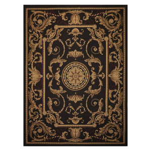9x12 Chocolate, Gold, Brown Color Hand Woven French Aubusson Flatweave Wool Traditional Oriental Rug