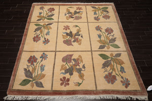8x10 Ivory, Rust, Gray Color Hand Knotted Tibetan Wool Transitional Oriental Rug