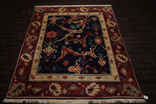 8x10 Navy, Rust, Ivory Color Hand Knotted Tibetan Wool Arts & Crafts Oriental Rug