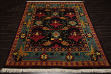 8x10 Charcoal, Turquoise, Rose Color Hand Knotted Tibetan Wool Arts & Crafts Oriental Rug
